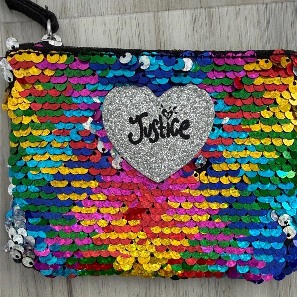 Justice Rainbow Sequin Heart Wristlet